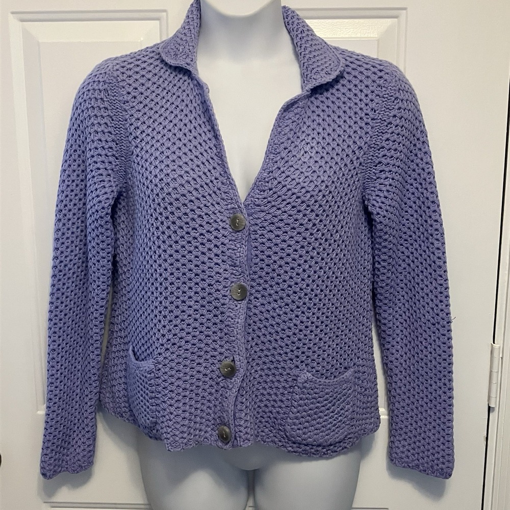 J. Jill Sweater Women's Sz Medium Open Knit‎ Purple Lavender Cardigan Sweater